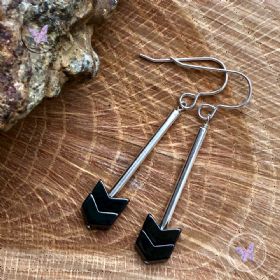 Hematite Arrow Silver Tube Earrings